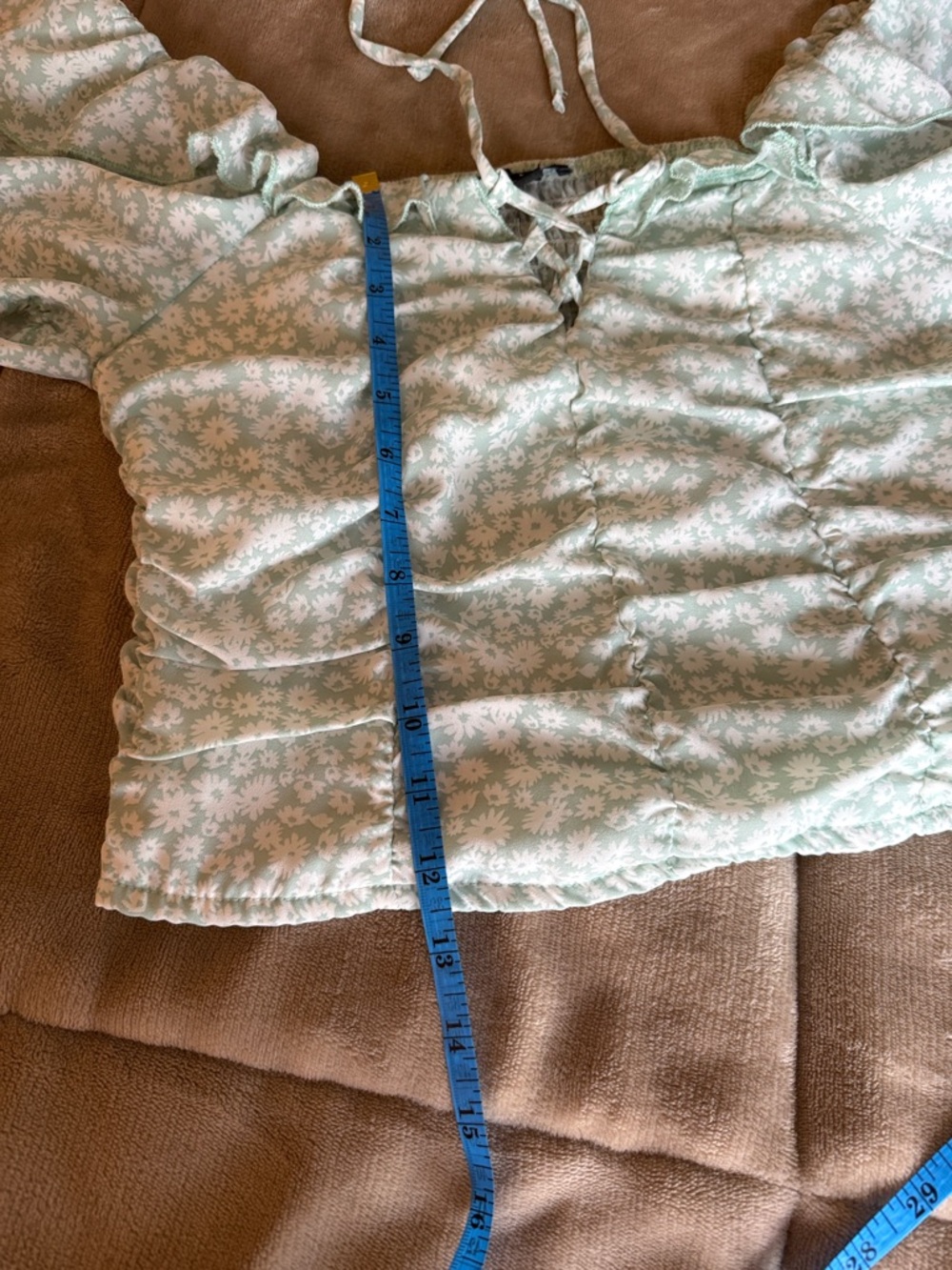 Ditsy Floral Smocked Crop Top in Mint - Picture 4 of 9